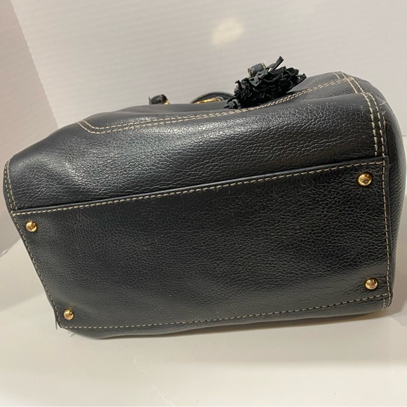 Lauren Ralph Lauren Black Leather Satchel Pocket Handbag - Picture 8 of 10